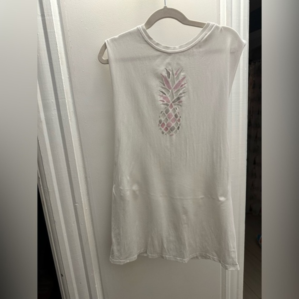Lululemon Athletica White Muscle Tee With Pink Pineapple